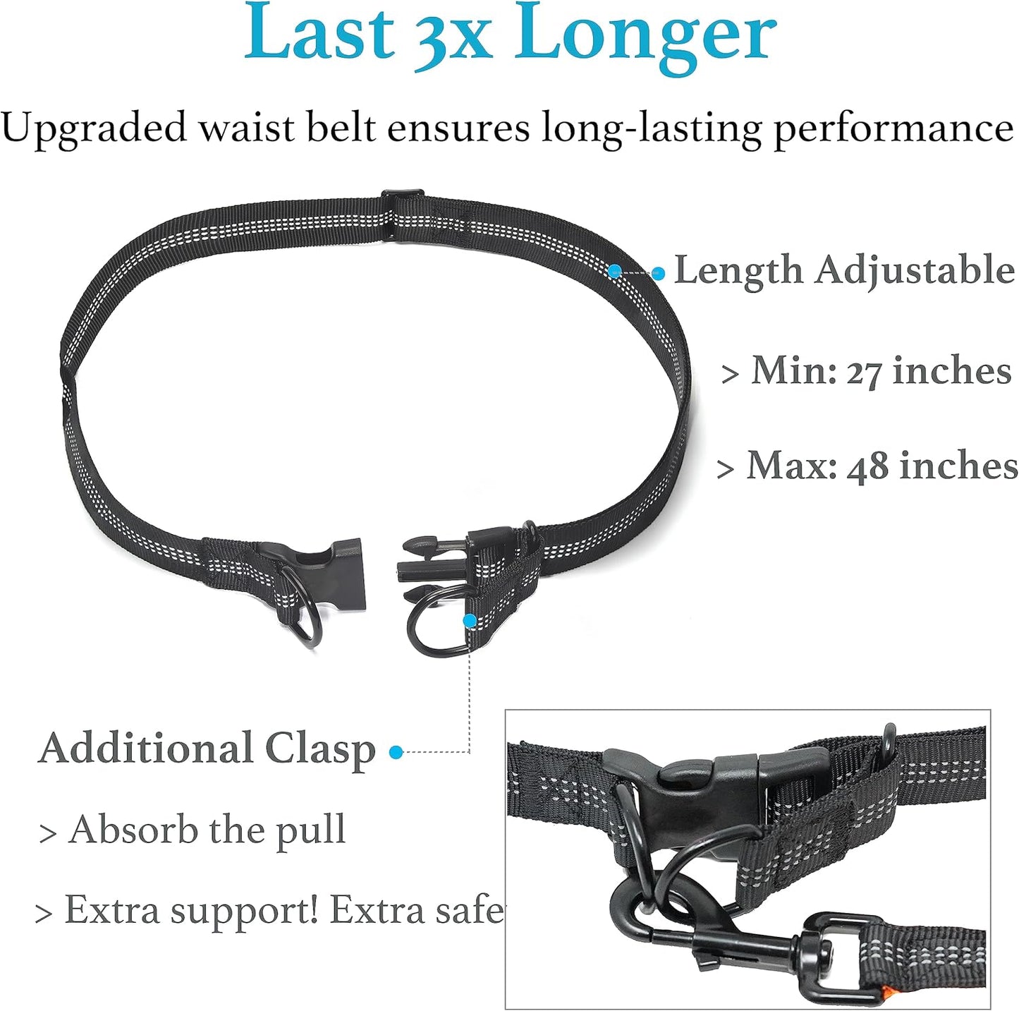 iYoShop Retractable Hands Free Dog Leash - Dual Handle Bungee Waist Leash for Small, Medium and Large Dogs (Medium/Large, 25-150 lbs, Black)