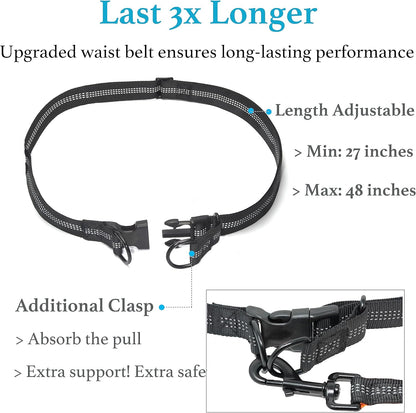 iYoShop Retractable Hands Free Dog Leash - Dual Handle Bungee Waist Leash for Small, Medium and Large Dogs (Medium/Large, 25-150 lbs, Black)