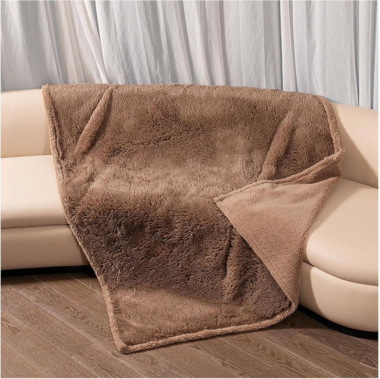 Winter Brown Waterproof Calming Pet Blankets for Dogs Waterproof Long Faux Fur Fluffy Blanket for Doggie Cats Sherpa Fleece Warm Couch Sofa Beds Covers(Brown,L-65x57in)