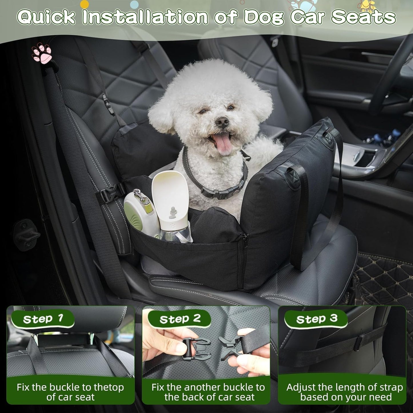 VVICOGARD Dog Car Seats for Small Dogs, Removable Airbag Design Black Washable Pet Booster Seat with Thick Cushion, Travel Doggie Bed Carseat for Small Dog Up to 33 lbs