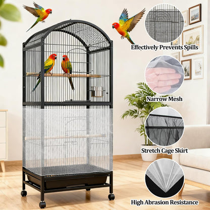 2 Pcs Bird Cage Cover - Bird Cage Seed Catcher Bird Net Bird Cage Skirt Nylon Nesh Bird Cage Net for Round Square Canary Parakeet Cockatiel Pigeon Budgie Quail Large Tall Big Bird Cage
