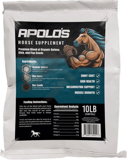 Greenfit APOLO'S 100% Natural Horse Supplement for Daily Feeding – Joint Support, Coat Shine & Strength | Flaxseed, Quinoa, Chia | 10 LB Bag