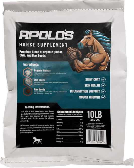 Greenfit APOLO'S 100% Natural Horse Supplement for Daily Feeding – Joint Support, Coat Shine & Strength | Flaxseed, Quinoa, Chia | 10 LB Bag