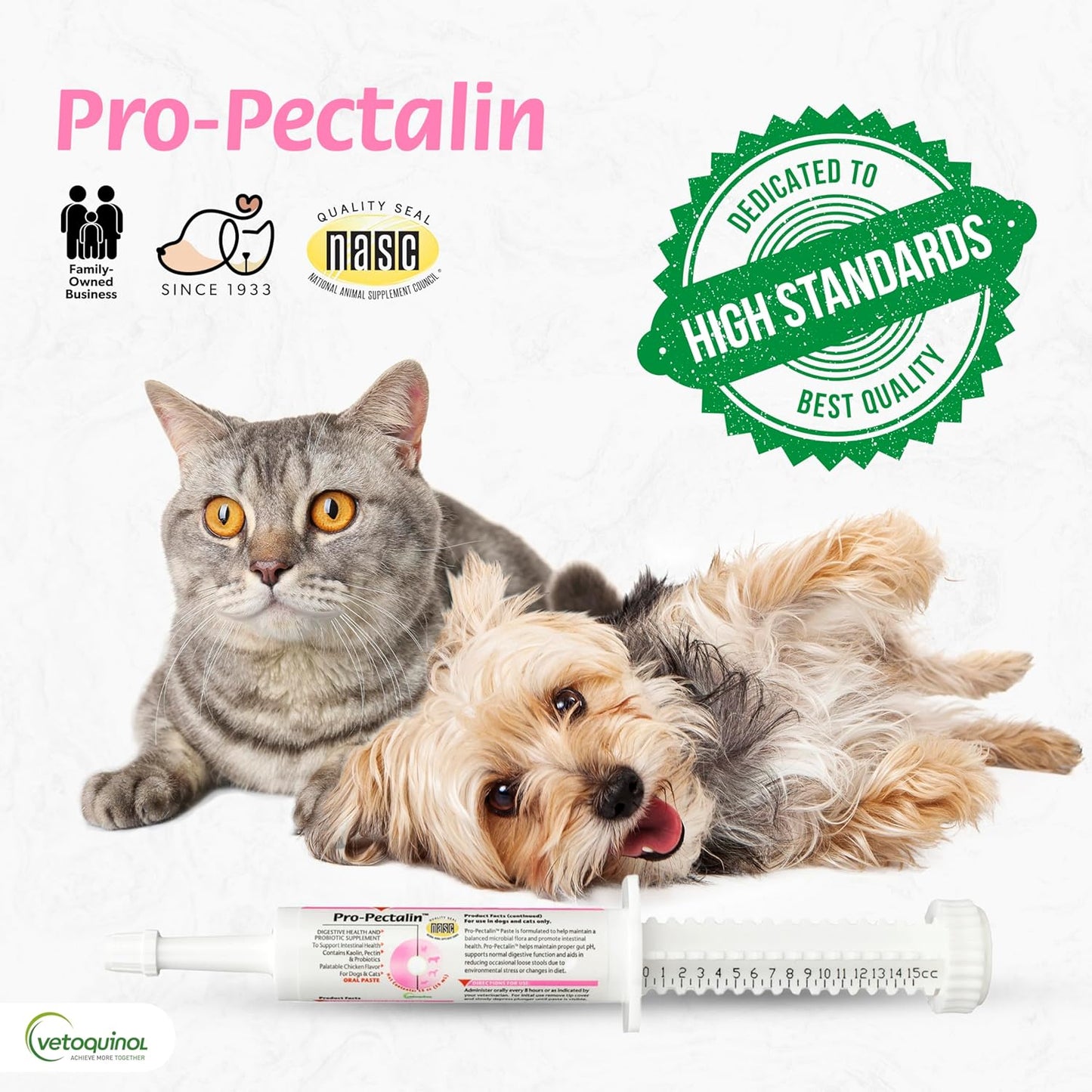 Vetoquinol Pro-Pectalin Oral Paste for Dogs & Cats, Helps Relieve Occasional Diarrhea, Situational Diarrhea Relief with Kaolin and Pectin, Contains Beneficial Probiotic Bacteria, 30cc - Pack of 2