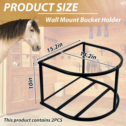 2 Pcs Horse Feed Pail Wall Mount,Heavy Duty Metal Wall Mount Water Bucket Holder for Horses Feed,Barn,Farmhouse Supplies(5 Gallon,Black)