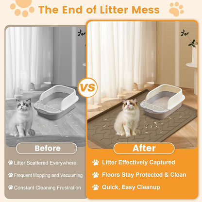 Cat Litter Mat, Extra Large 40"x28" Silicone Mat for Litter Box, Waterproof & Non-Slip Rubber Mat with Lip, Litter Trapping & Scatter Control, Soft on Cat Paws, Urine-Proof Floor Protector