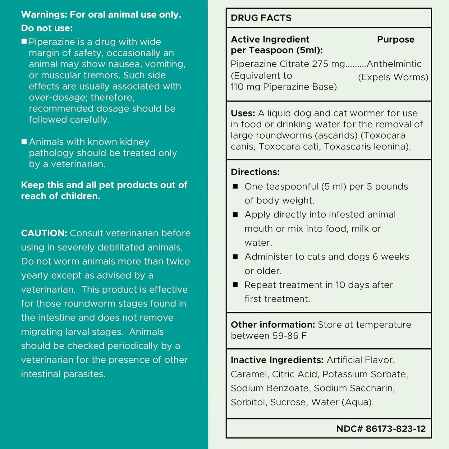 Dog and Cat Dewormer - 12 oz Wormer Liquid to Paralyze and Expel Roundworms - Kitten and Puppy Dewormer