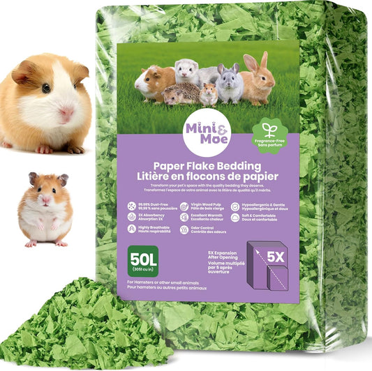 mini&moe Hamster Bedding 50L: Dust-Free and Odor Control Moisture Absorbent Natural Paper Small Pet Bedding - for Guinea Pigs, Hamsters, Chinchilla,Rabbits,Rat,Ferret, and Gerbil, 50 Liters