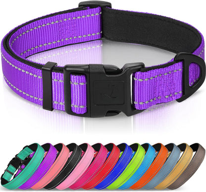 Joytale Reflective Dog Collar,Soft Neoprene Padded Breathable Nylon Pet Collar Adjustable for Large Dogs,Purple,L