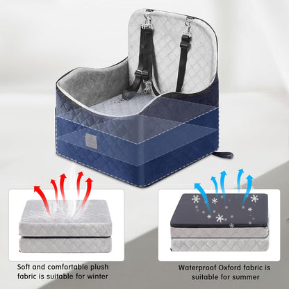 Dog Car Seat for Small/Medium Dogs, Dog Booster with Thick Memory Foam Two Layers of Elevated Cushion, Fully Detachable and Washable, Pet Booster Seat for Travel Accessories