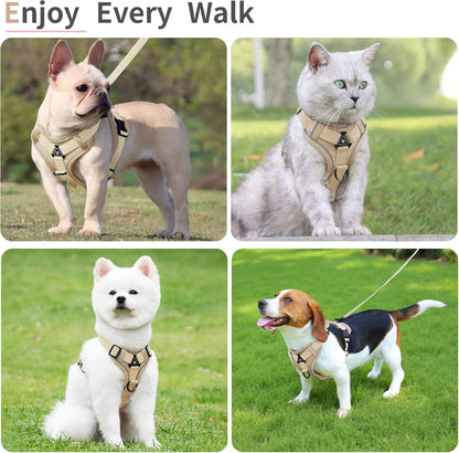 No Pull Dog Harness with Leash Set for Small Sized Dog, Reflective Adjustable No Choke Front Clip Cat Vest Harness with Breathable Mesh, Comfortable Soft Padded Pet Vest, Brown S