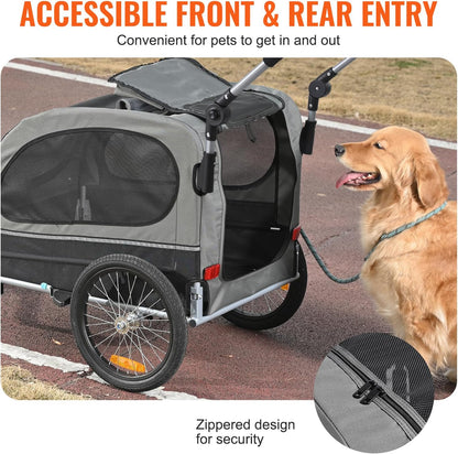 VEVOR Dog Bike Trailer, Supports up to 66/88/100 lbs, 2-in-1 Pet Stroller Cart Bicycle Carrier, Easy Folding Cart Frame with Quick Release Wheels, Universal Bicycle Coupler, Reflectors, Flag
