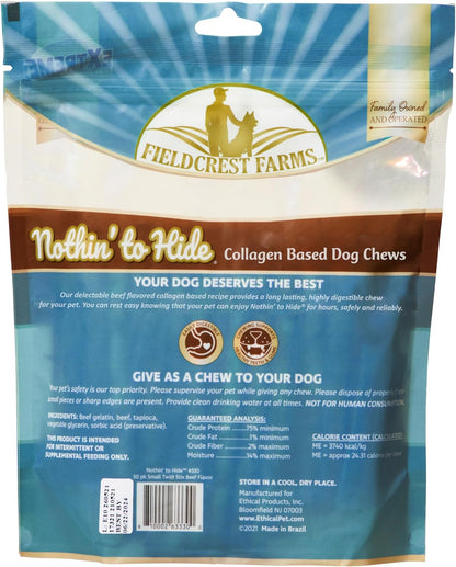 Fieldcrest Farms Nothin' to Hide Twist Stix, Beef Flavor, Easily Digestible, Supports Skin, Coat, Joints & Muscles, for Moderate Chewers Under 15lbs, 50 Pieces