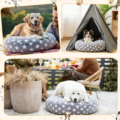 Youyole Washable Dog Bed Cover Replacement Waterproof Round Bed Cover for Dog Gray Soft Pet Beds Protector Sheet with Lovely Star Print for Donut Beds & Pet Couch (45 x 45 x 11 Inch)