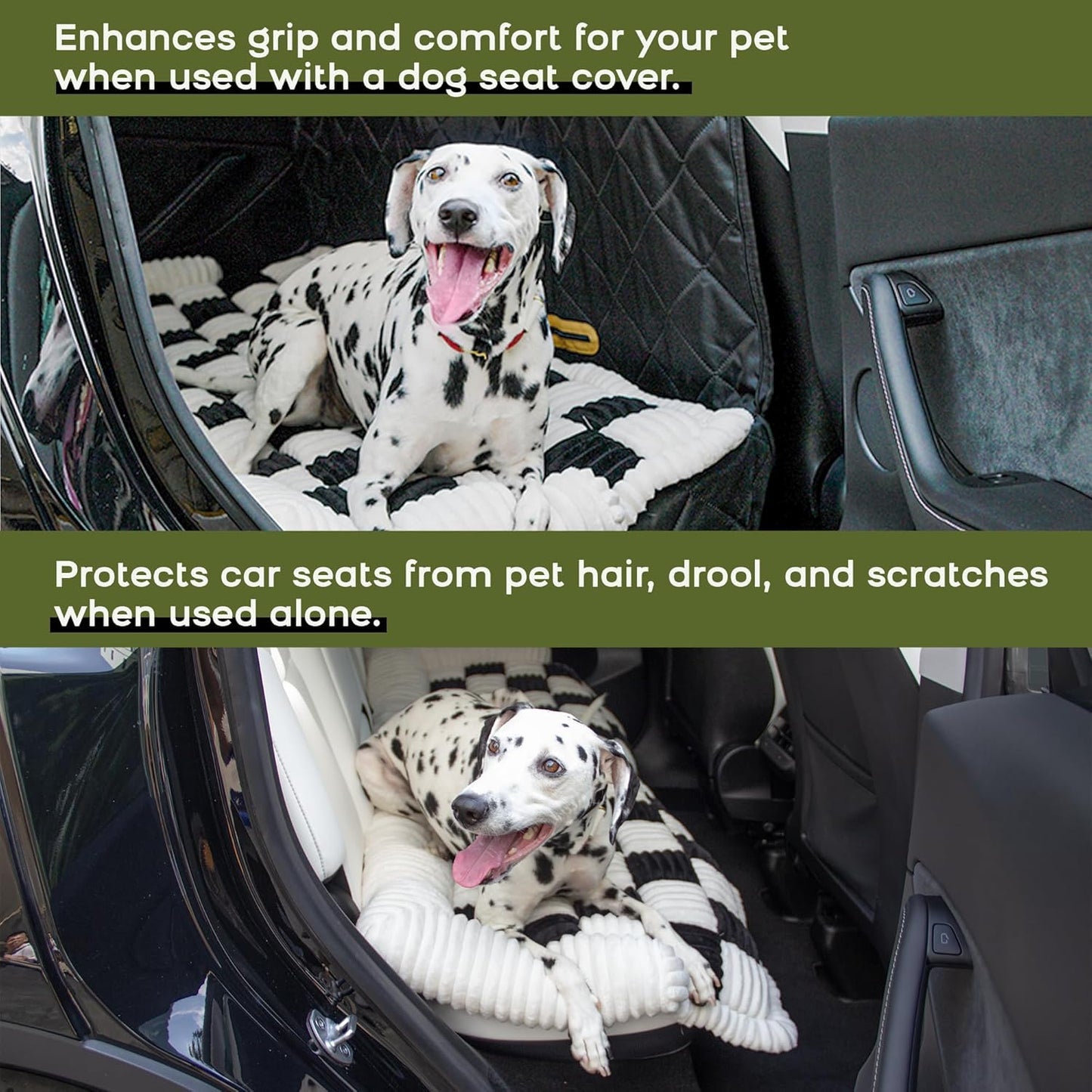 Dog Car Bed Mat, 3-Sided Bolster Anti-Slip Dog Seat Cover for Back Seat, Cushioned Pet Bed Mat with Head Support, Checkered Pet Mat for Dogs, Fit for Backseat Extenders, Cars SUVs Home Use