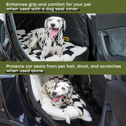 Dog Car Bed Mat, 3-Sided Bolster Anti-Slip Dog Seat Cover for Back Seat, Cushioned Pet Bed Mat with Head Support, Checkered Pet Mat for Dogs, Fit for Backseat Extenders, Cars SUVs Home Use