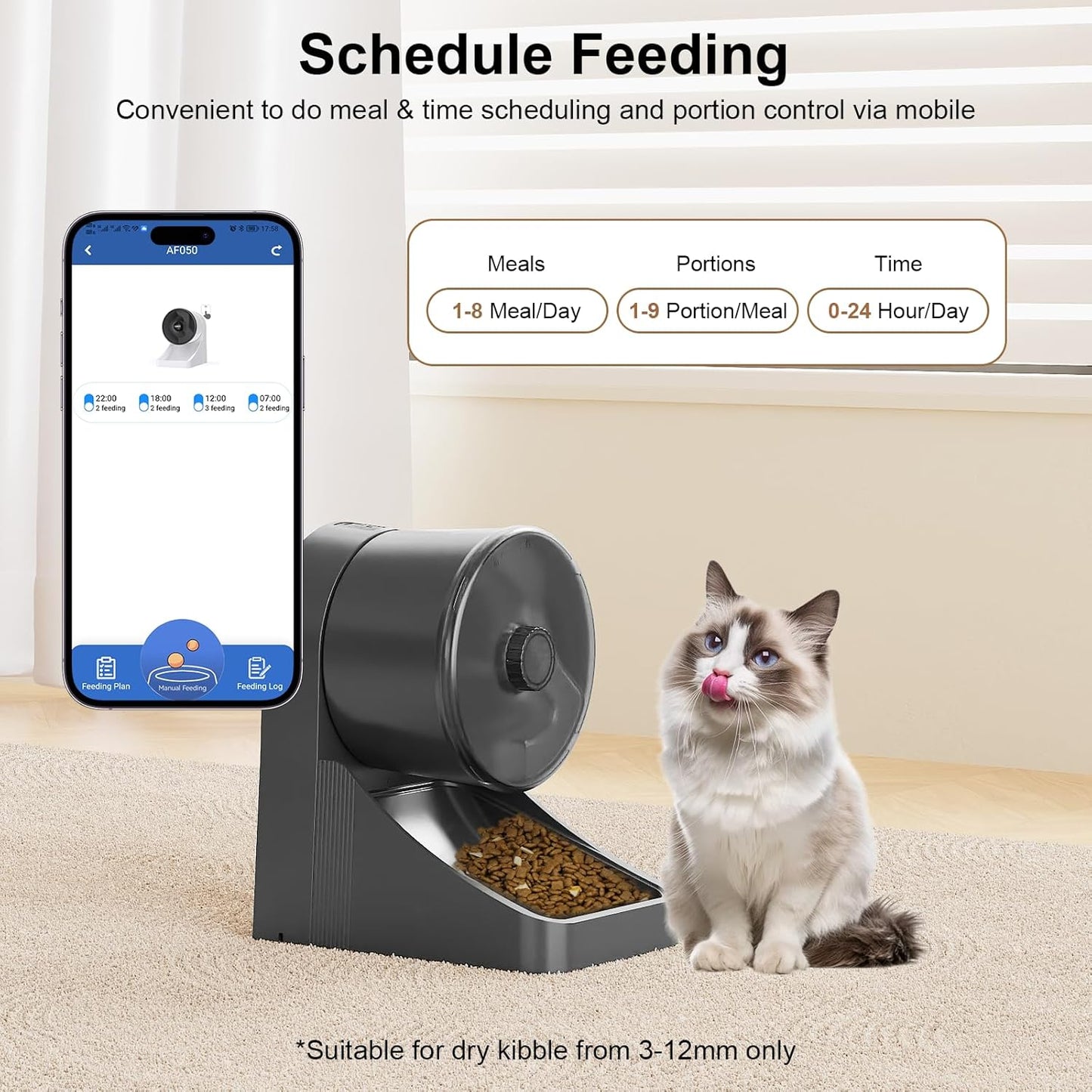 NPET 3L Automatic Cat Feeder, Wheel-Shaped Dry Food Dispenser Timed Pet Feeder for Cats and Small Dogs, 1-8 Meals Per Day - Programmable Portion Control (Black, WiFi Version)