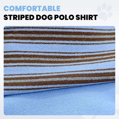 Fleece Dog Sweatshirt with Leash Ring Lightweight Stretchy Dogs Polo Shirt Striped Sleeves Pet Clothes Soft Dog Sweaters for Small Medium Dogs（Blue,Large）