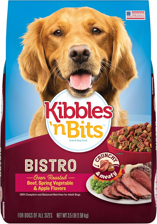 Kibbles 'n Bits Bistro Dry Dog Food, Oven Roasted Beef, Spring Vegetable & Apple Flavors for Adult Dogs, 3.5 lb. Bag (Pack of 4)