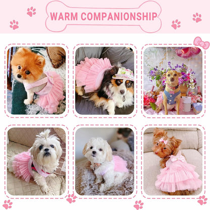 Dog Dresses, Fashion Pet Dog Clothes, Striped Mesh Puppy Dogs Princess Dresses (Pink, Small)