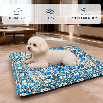 Washable Dog Crate Bed, Ultra Soft & Anti-Slip Crate Pad, Cozy Kennel Mat for Large/Medium/Small Dogs, Thick & Bohemian Dog Bed Mat (Blue, 30.0" L x 19.0" W x 2.3" H)
