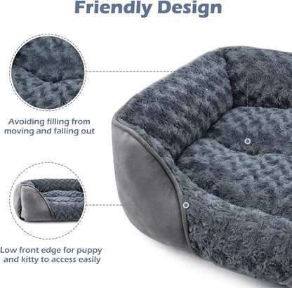 INVENHO Rectangle Washable Orthopedic Dog Bed for Small, Medium and Large Dogs, Soft Calming, Sleeping Puppy Bed Durable Pet Cuddler with Anti-Slip Bottom, S (20"x19"x6")