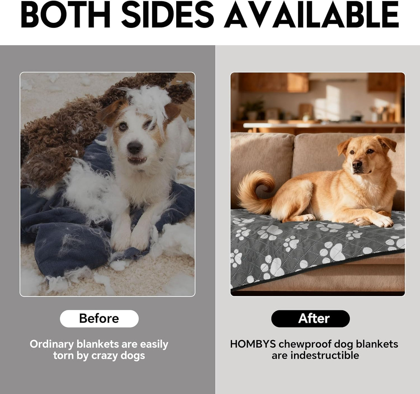 HOMBYS Double-Sided Indestructible Dog Blanket 40"x30", Chew Proof Tear-Resistant Pet Blanket for Aggressive Chewers, Duranble Furniture Protector for Sofa Bed & Crate, Grey