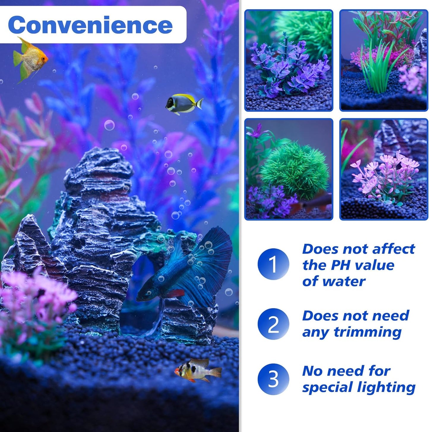 Ameliade Aquarium Artificial Plastic Plants Decorations and Rock Cave Decor Set Goldfish Betta Fish Tank Accessories Small Large Fish Bowl Ornaments