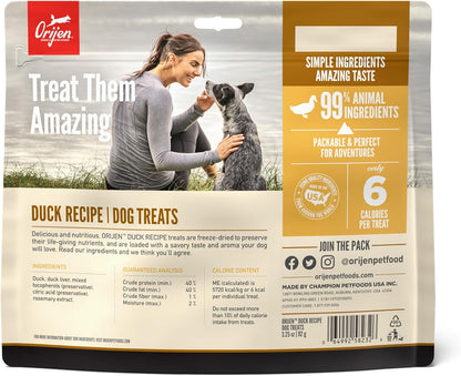 ORIJEN Grain Free High Protein Freeze Dried Dog Treats Free Run Duck Recipe 3.25oz Bag
