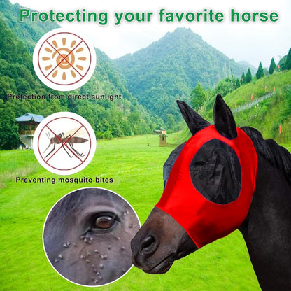 Fly Masks for Horses with Ears Set of 3, Comfort Fit Stretchy Fabric with UV Protection Soft on Skin Breathability for Average Size Horses (Red-Black-Pink, Large)