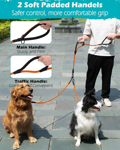 PetBonus Rope Double Dog Leash and 2-Pack Large Silicone Collapsible Dog Bowls