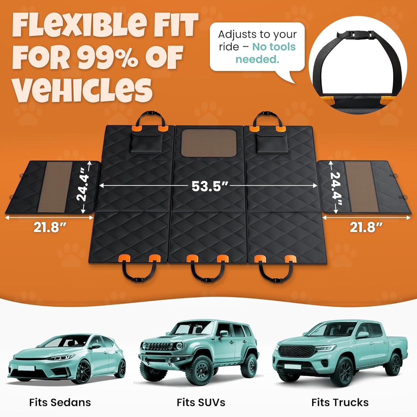 Backseat Cover for Dogs in Car with 2x Storage Boxes - Waterproof Dog Car Seat Cover, Backseat Extender Clip Strap, Carry Bag - Hammock Bed Seat Extender for Dogs, Pet Protector for SUV Truck