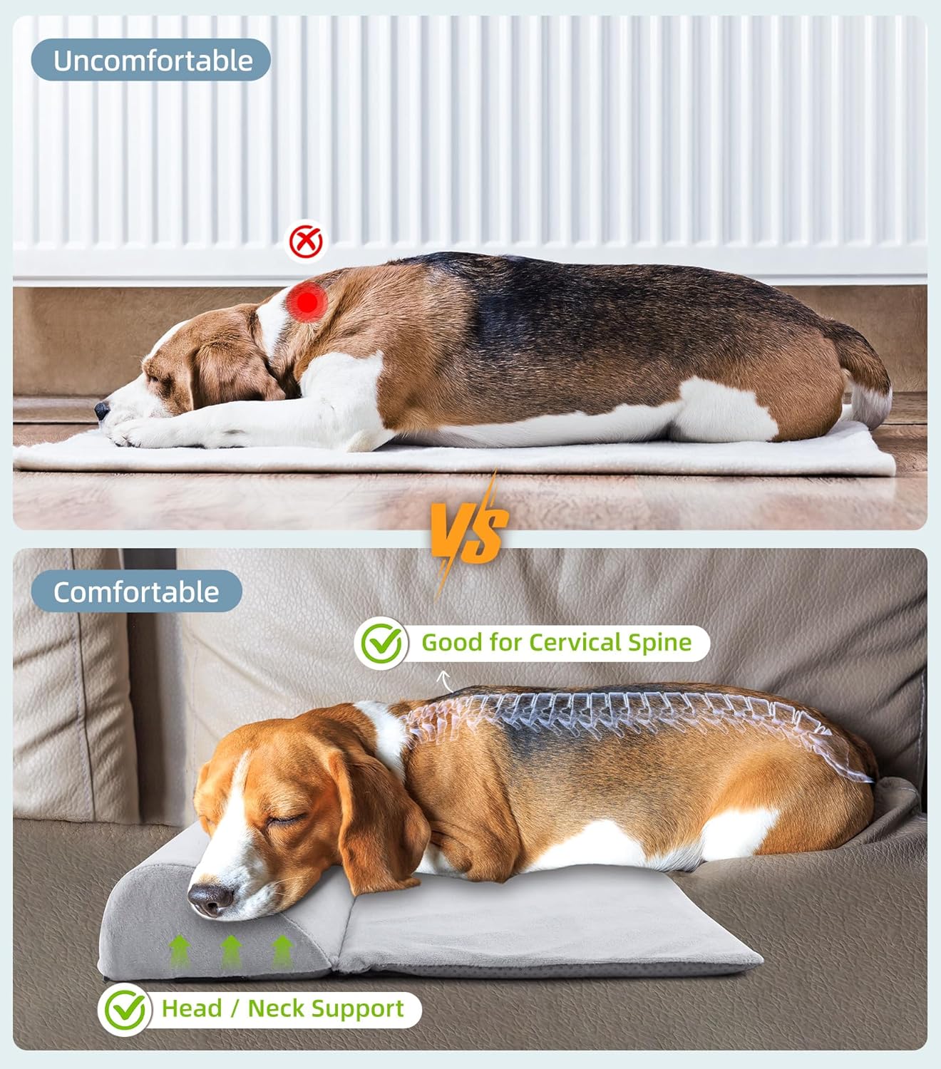 Dog Bolster Pillow for Small Dogs and Cats, Benefit for Cervical Vertebra and Neck, Dog Pillow for Improve Sleep Quality, Travel-Friendly, with High Resilience Foam, Machine Washable