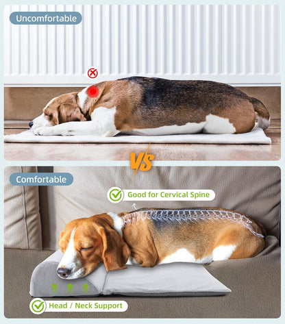 Dog Bolster Pillow for Small Dogs and Cats, Benefit for Cervical Vertebra and Neck, Dog Pillow for Improve Sleep Quality, Travel-Friendly, with High Resilience Foam, Machine Washable