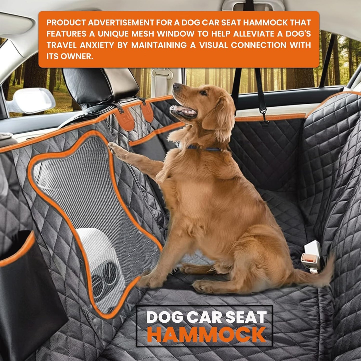 Dog Car Seat Cover with 2 Hammock Straps & 1 Safety Belt – Waterproof, Nonslip, Scratchproof Pet Back Seat Protector for Cars, SUVs & Trucks – Easy to Install, Washable Travel Accessory