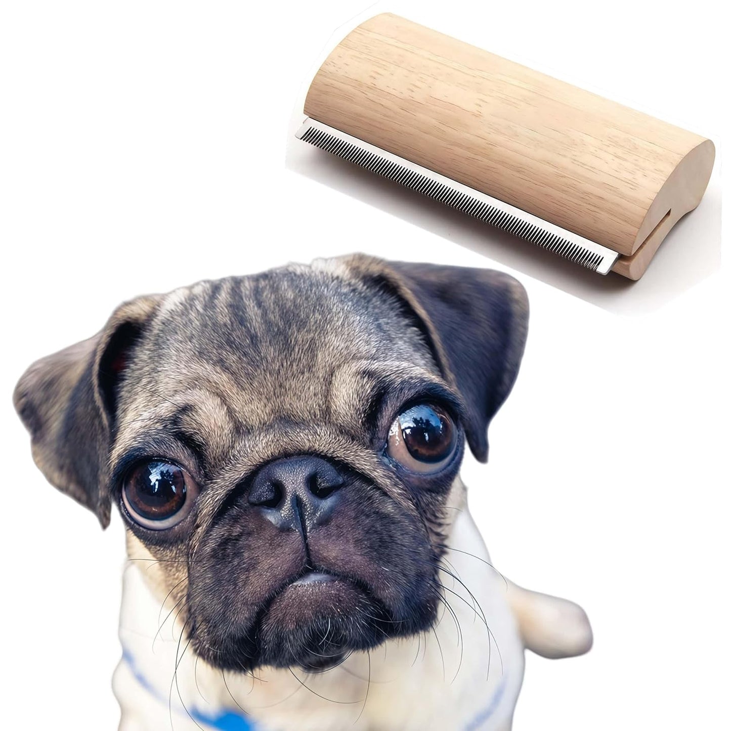 Pug Brushes for Shedding – Wooden Handle Dog Grooming Brush for Short Hair, Gentle Deshedding Tool for Small Breed Dogs, Daily Coat Care Comb for Fawn & Black Pugs at Home