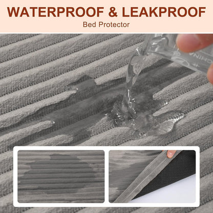 BEAUTYZOO Waterproof Dog Bed Cover Replacement Washable, Soft Plush Dog Bed Covers Removable with Zipper, Antislip Noiseless Ped Hair Pee Resistant Bedding Liner for Puppy Cat, 36x23inch, Grey L