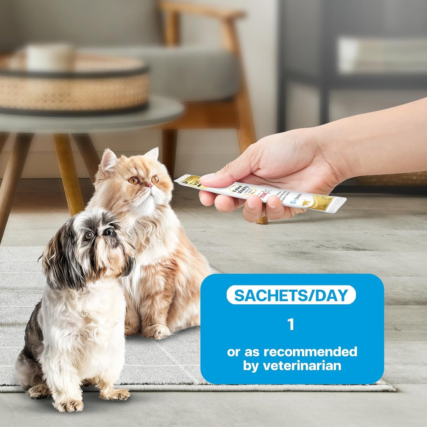 Feline Vitality Cat Supplement – Lickable Paste for Cat Immune Support & Cat Skin Allergy Relief – Daily Multi-Vitamin with Omega 3, Biotin, Prebiotics, Mac, Taurine – 30 Sachets