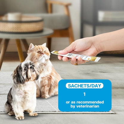 Feline Vitality Cat Supplement – Lickable Paste for Cat Immune Support & Cat Skin Allergy Relief – Daily Multi-Vitamin with Omega 3, Biotin, Prebiotics, Mac, Taurine – 30 Sachets