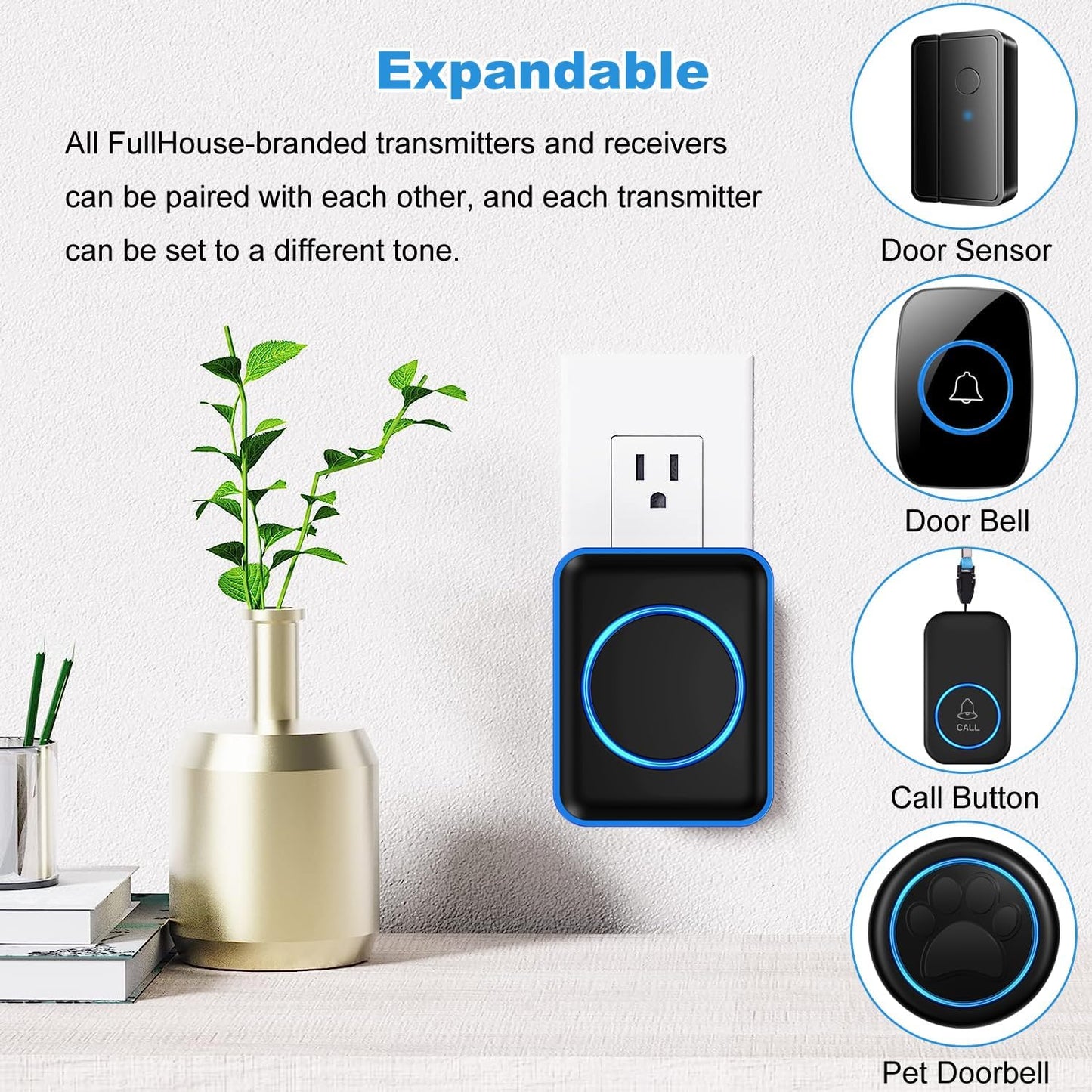 Full House Dog Doorbell for Potty Training, Wireless Pet Doggie Door Bell Training to Go Outside, Waterproof Touch Button, Over 1000 feet Range