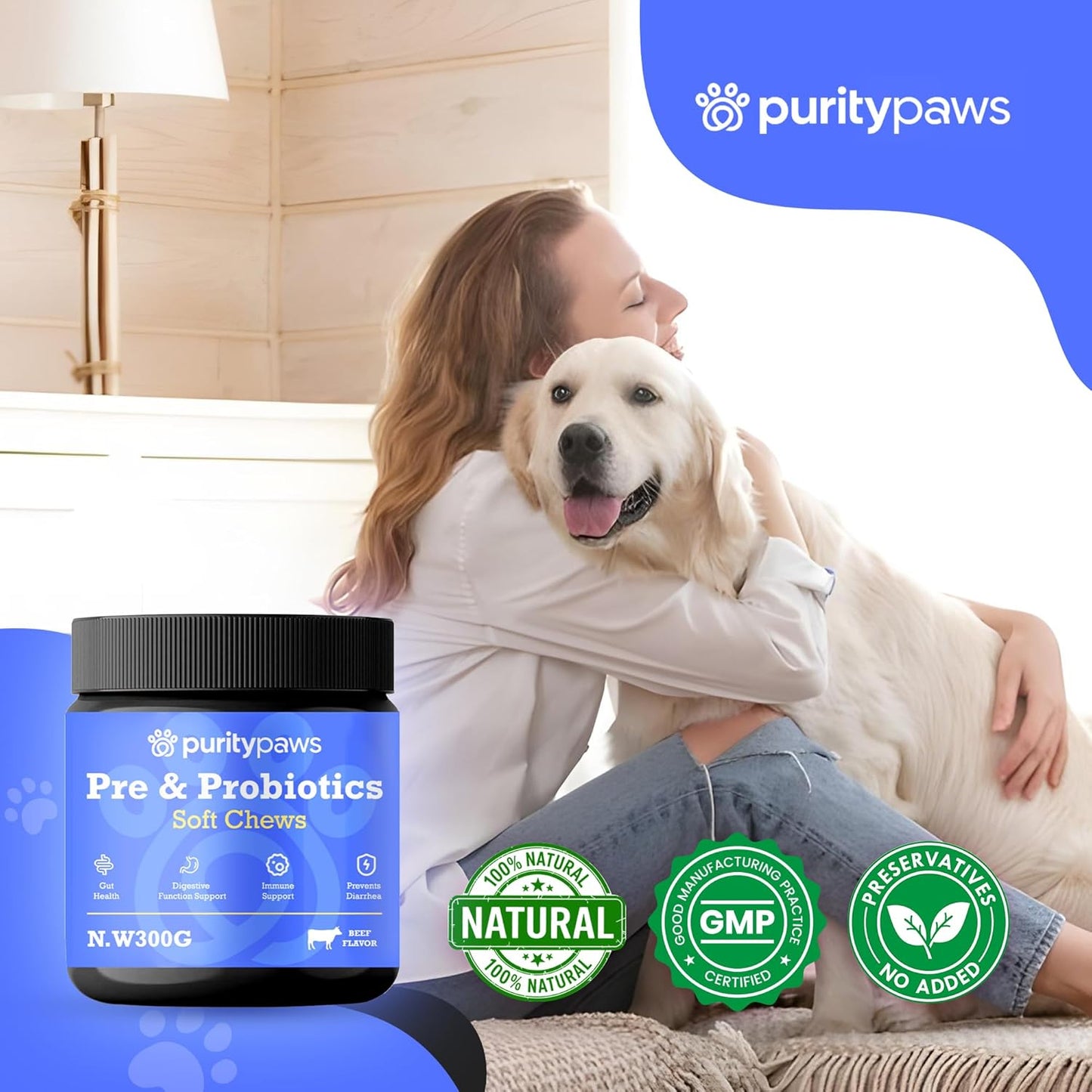 Probiotics for Dogs – Digestive & Immune Support Chews with Probiotics – Natural Gut Health Supplement for Diarrhea, Gas & Allergies (120 Count)