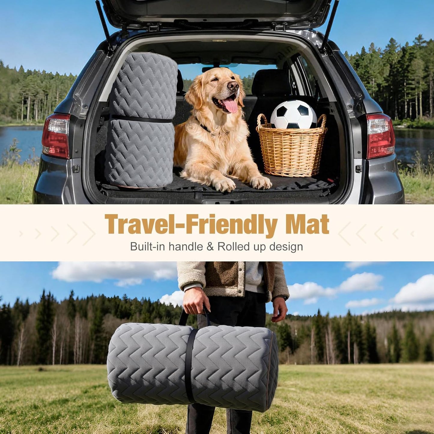 Lekereise Car Dog Bed Back Seat, Travel-Friendly Dog Car Bed Mat with Egg-Crate Foam Cushion, Non-Slip Washable Pet Bed, Fits Cars SUVs Trucks (Grey, 55.1 x 26.8 inch)