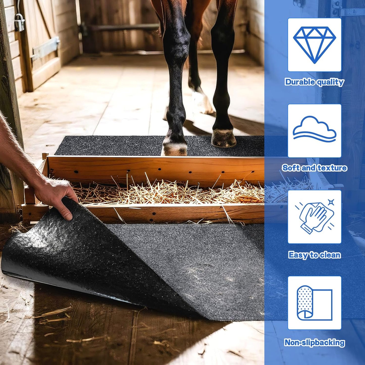 4 x 6ft Horse Stable Mat Lightweight Floor Mat,Cuttable & Back Non-Slip Design Mat for Horses Livestock,Durable & Water Absorbent Stable Mats,Keep Floor Dry & Clean