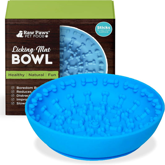 Raw Paws Licking Mat Bowl - Bathing, Shower & Grooming Distraction Mat for Dogs with Suction - Boredom & Anxiety Reducer - Great for Yogurt, or Peanut Butter - Fun Alternative Dog Slow Feeder Bowl