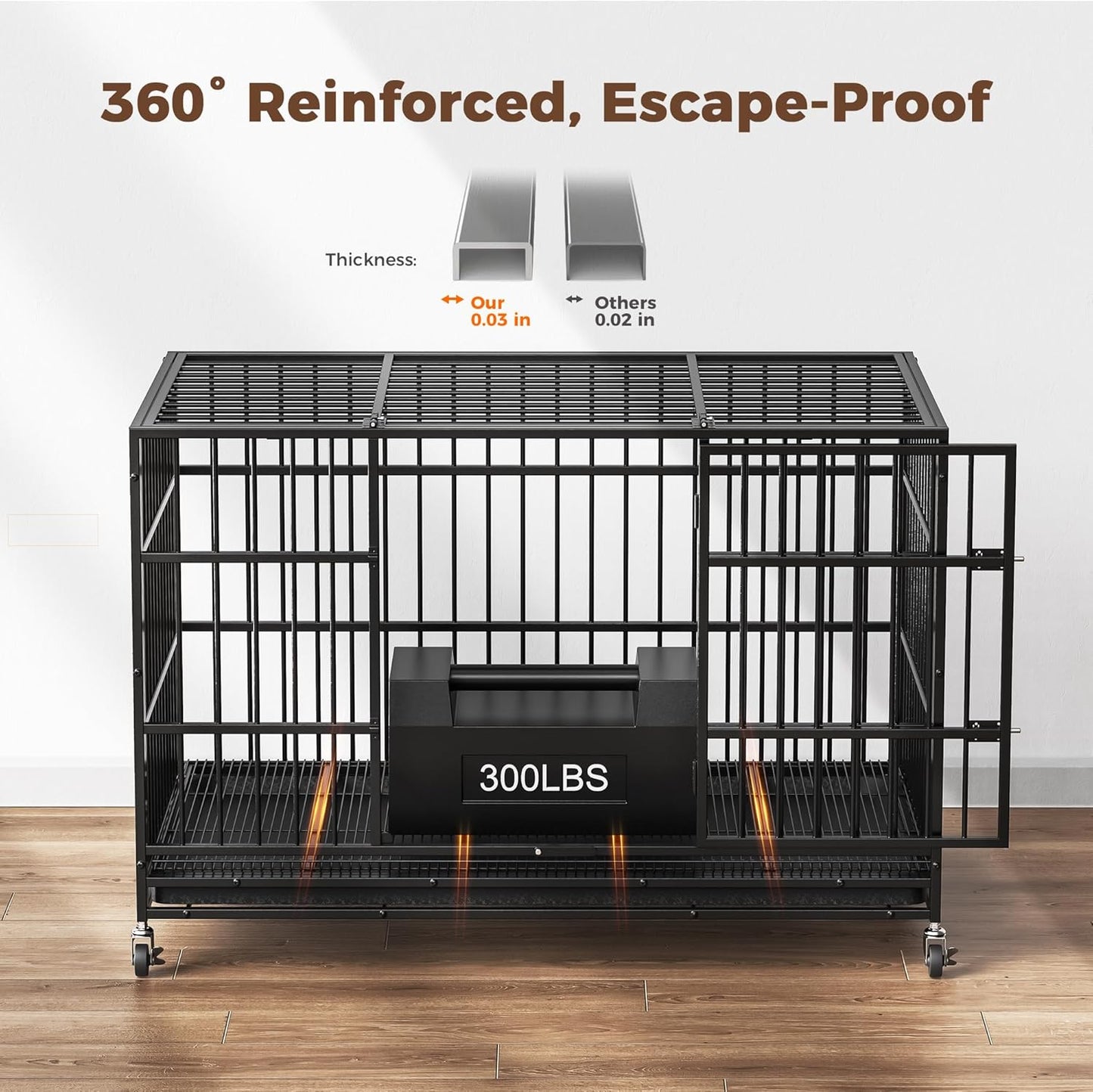 48" Dog Crates for Large Dogs, Upgraded 4 Lockable Wheels, Removable Door, Dog Kennel Indoor, Max Load 300Lbs, Easy to Clean, Removable Tray, XL Dog Cage for Large and Medium Dogs