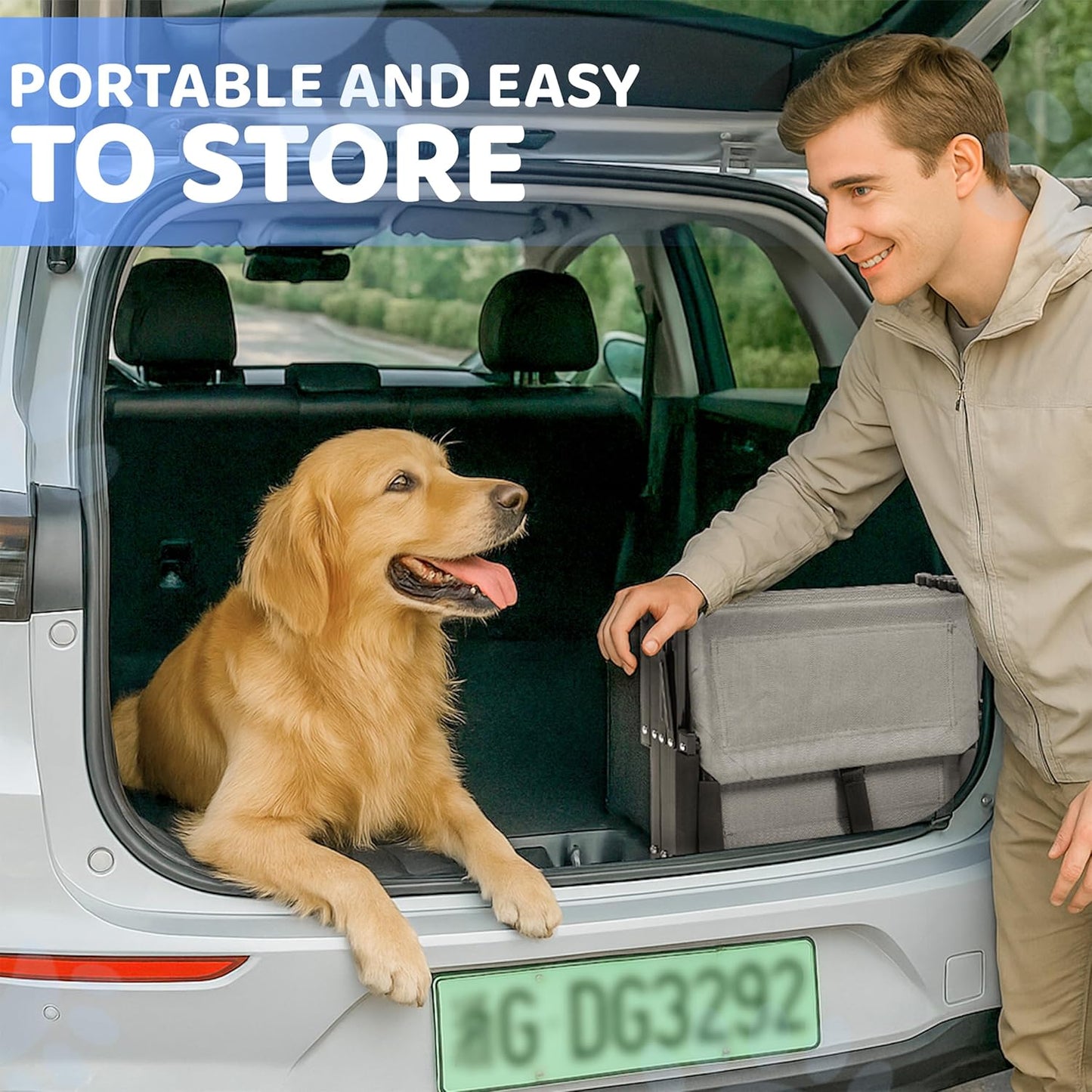 Dog Car Steps – Portable Non-Slip Pet Stairs for High Cars, SUVs & Trucks, Foldable Design, 200 lb Support | EOSET