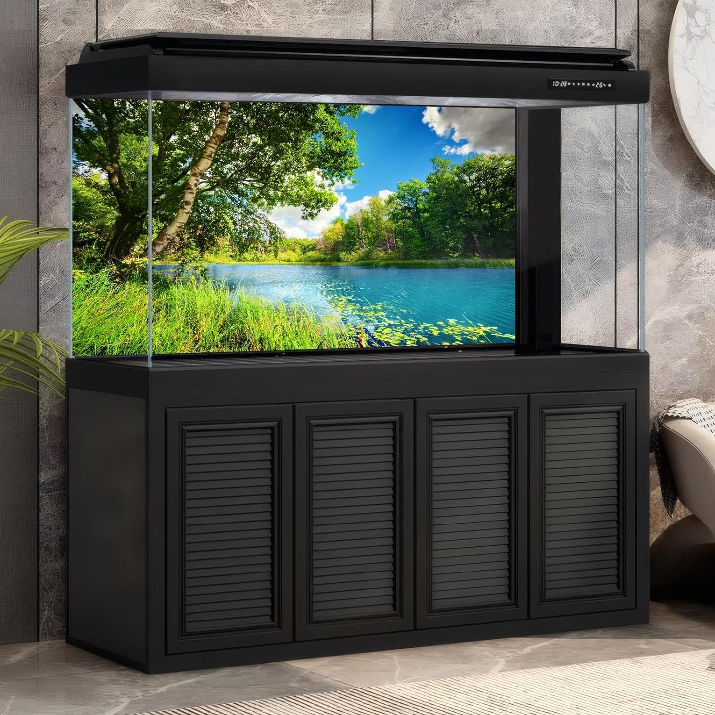 Tranquil Lake Aquarium Background Picturesque Springtime Green Forest Fish Tank Background Stunning Summer Mountain Woodland Terrarium Backgrounds Scenic Lake Blue Sky Reptile Tank Backgrounds 48x24in