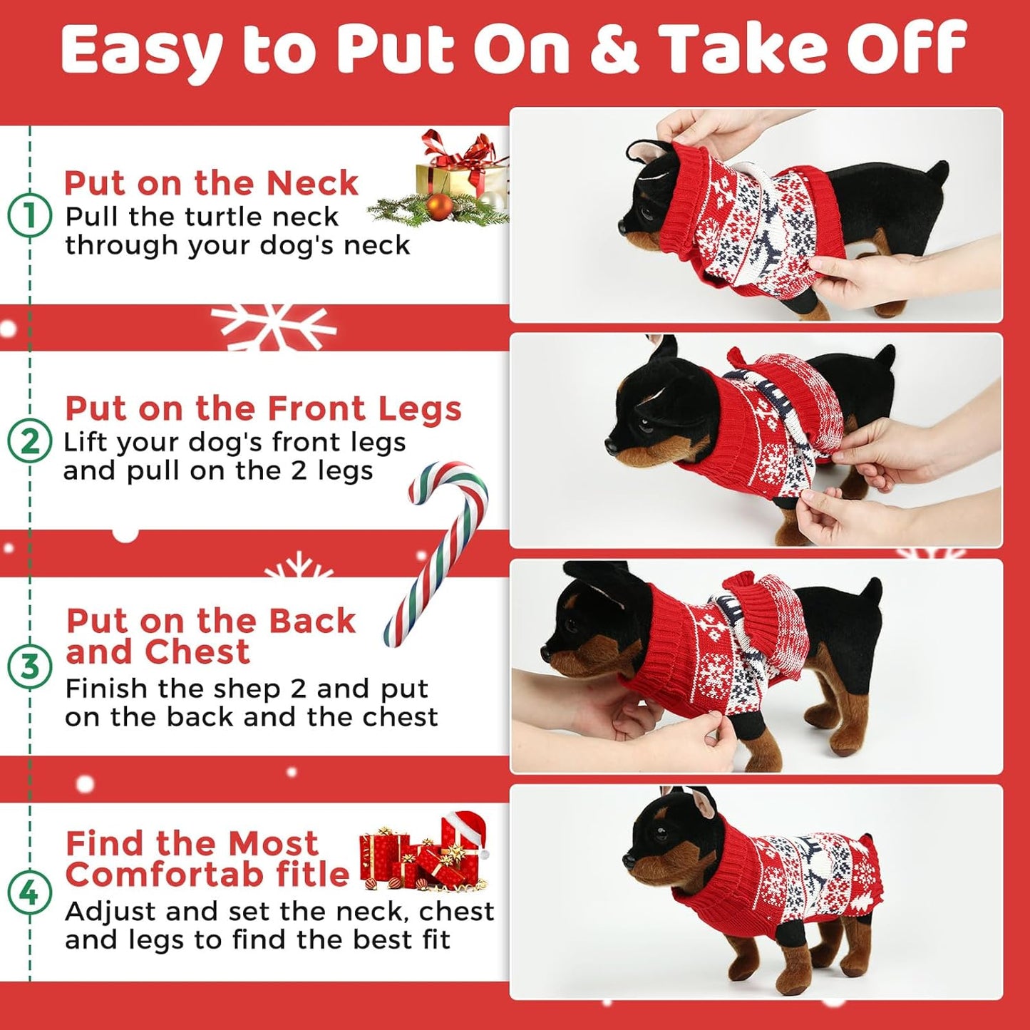 Christmas Dog Sweaters for Small Medium Large Dogs and Cats,Pet Soft Warm Holiday Outfit Girl & Boy,Pup Winter Clothes Turtleneck Double Knitting Collar for Outdoors Playing (Deer, M)