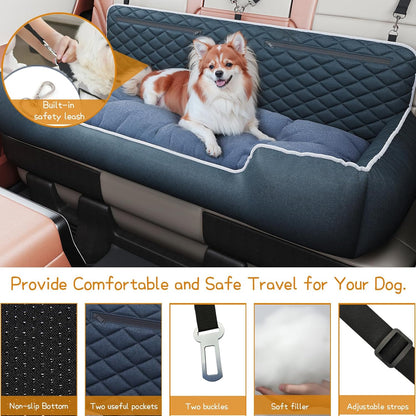 Large Dog Car Seat for SUVs & Trucks, High Back Booster Bench with Safety Tether & Storage Pocket, Washable Thick Cushion Bed for Medium Large Dogs up to 100 lbs