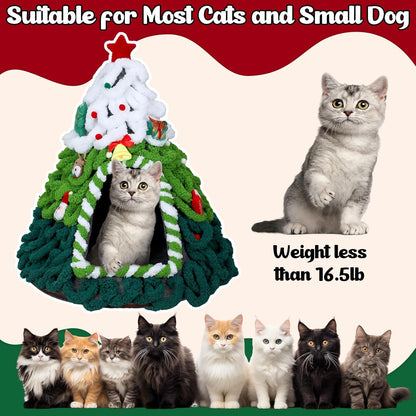 Cat Christmas Tree House Assembled Felt Cat Cave House Removable Comfortable Triangle Pet Teepee Xmas Dog Cave in Winter